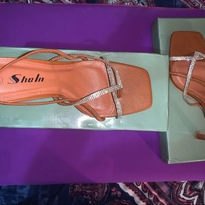 Brown open toe heels